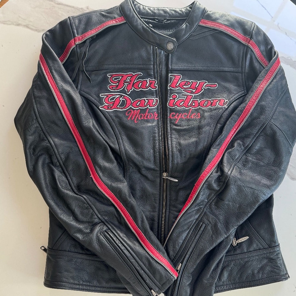 Women's Harley-Davidson Leather Moto Jacket in Black and Red Size M
